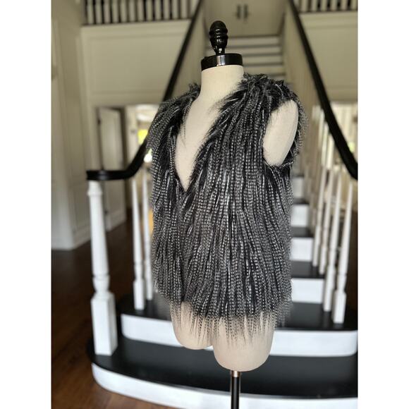 Forever 21 Faux Fur Vest Zebra Feather Apres Ski Bohemian Festival Fall Winter - Picture 10 of 11
